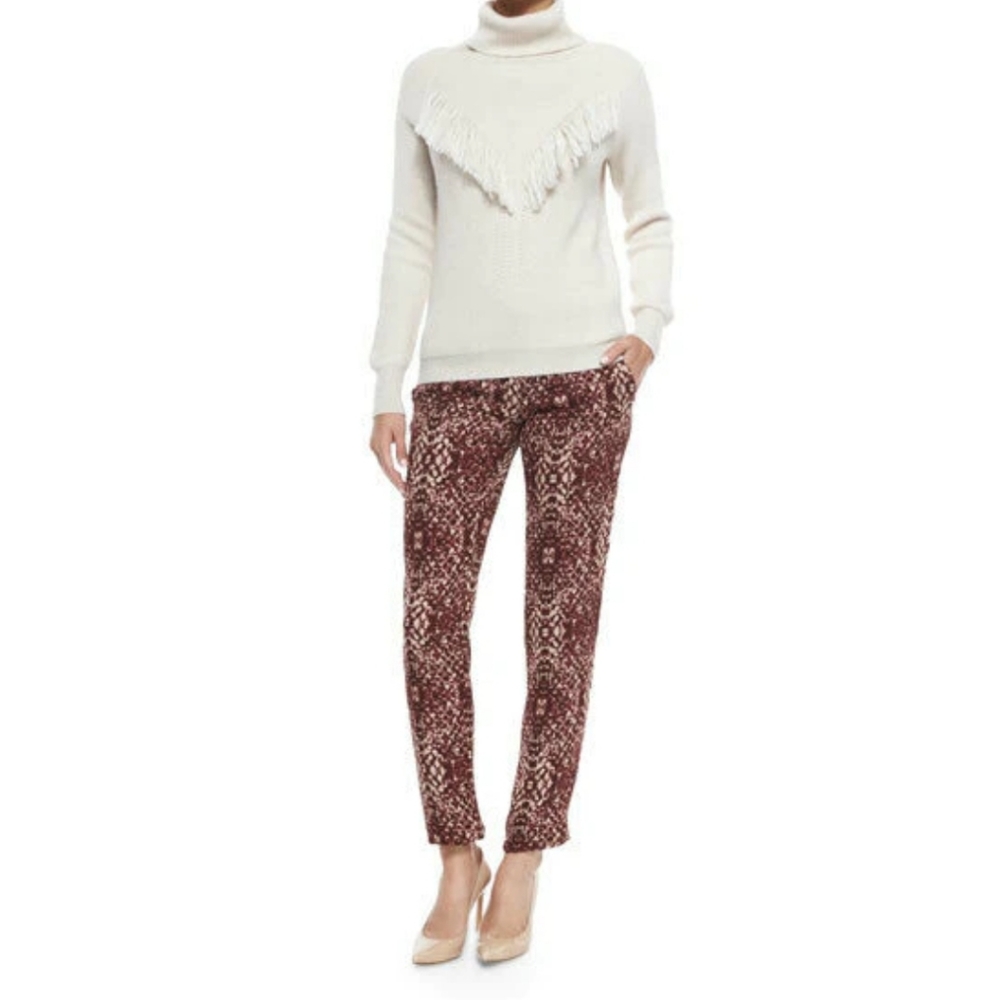 HAUTE HIPPIE SILK TAILORED SNAKE-PRINT PANTS MERLOT SLACKS LINED